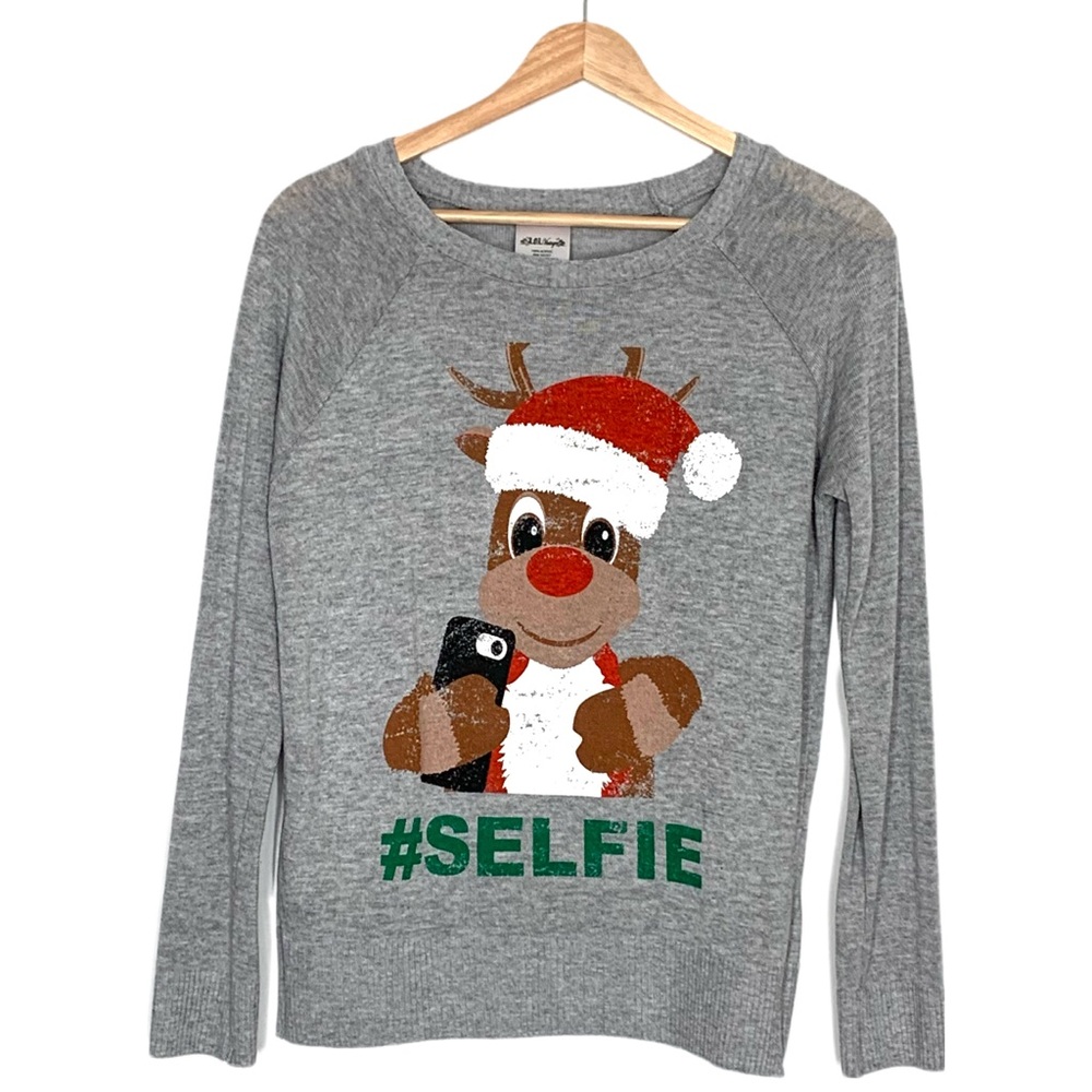 Ugly Christmas Sweater W/ Raindeer by L.O.L. Vintage Small Gray Lightweight